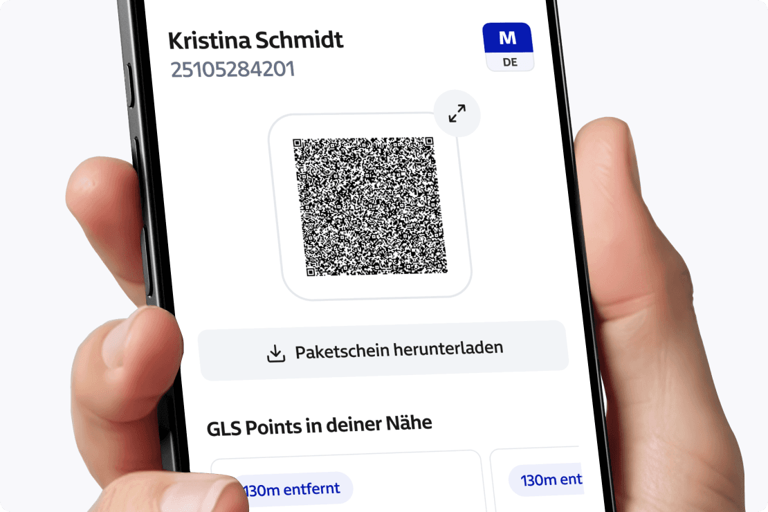 Darstellung des mobilen Paketscheins (QR-Code) auf einem Mobilgerät